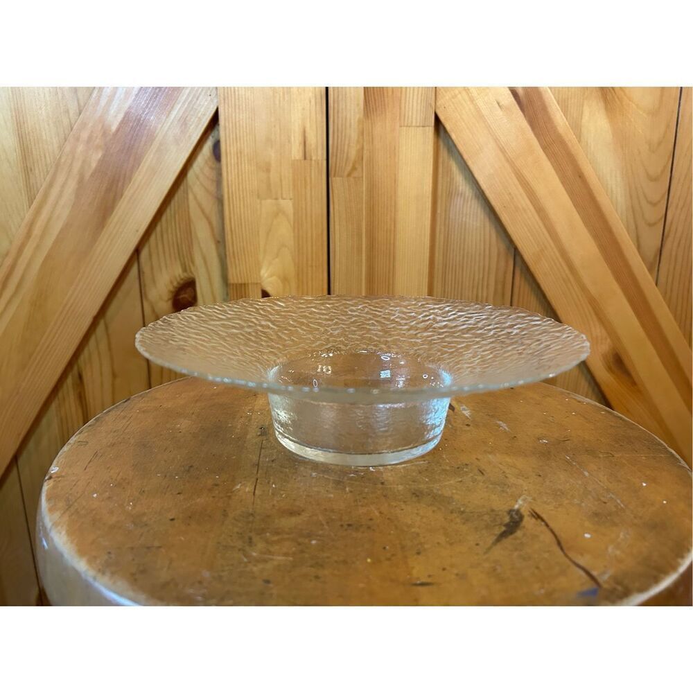 Pebble Textured Glass Round Pillar Candle Holder 8.5” Clear Disc Shaped Rim (859